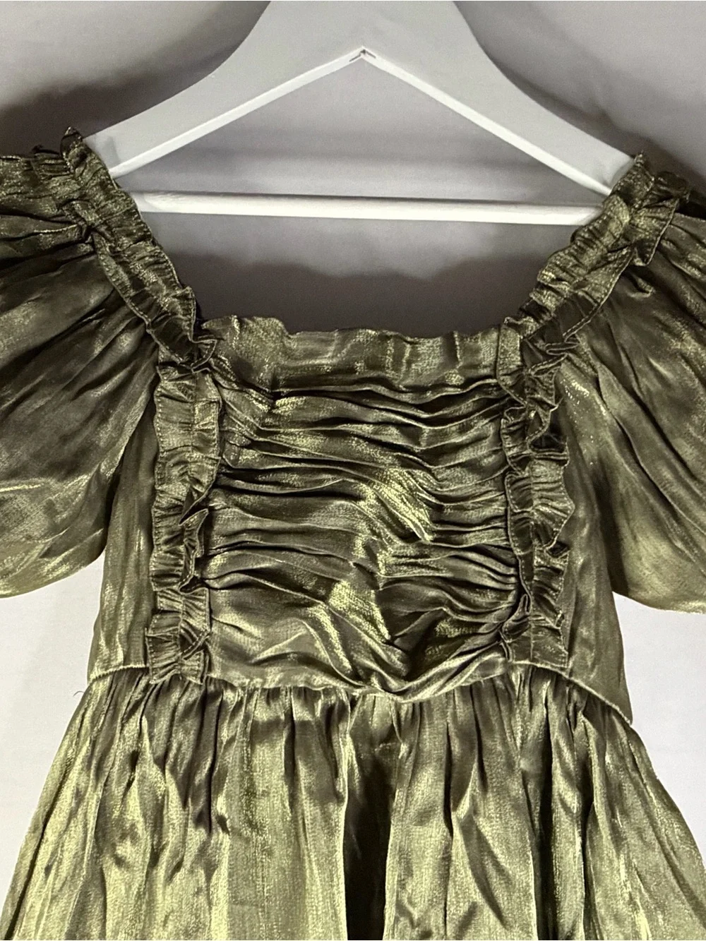 Joyfolie Olive Metallic Puff-Sleeve DressNWT size girls 10
